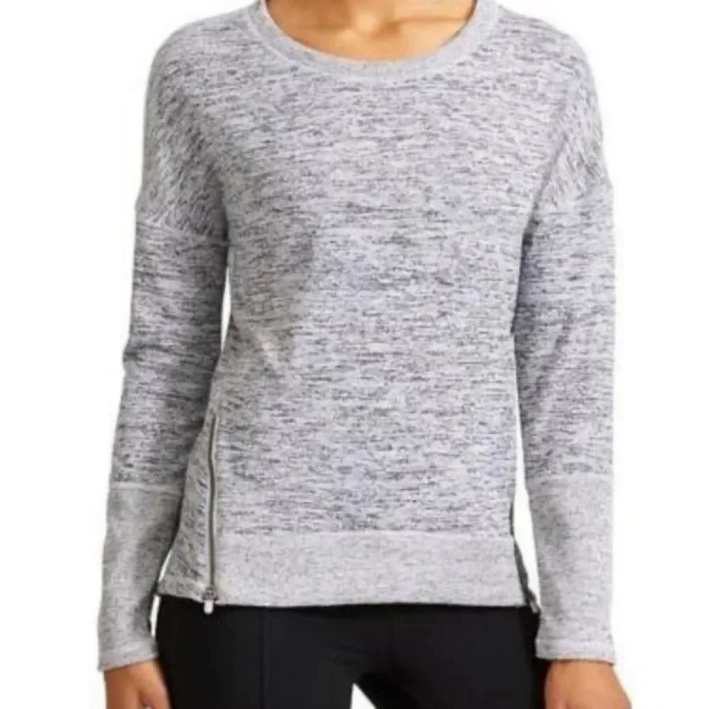 Athleta Blissful Sharkbite Sweatshirt Gray Heathered Size Large L Zips Active